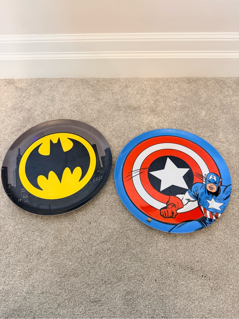 Batman & Captain America melamine dinner plates